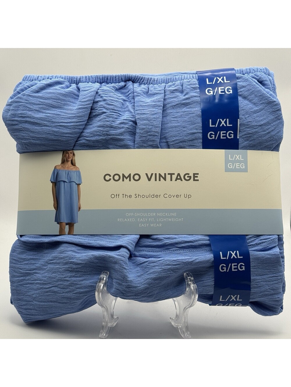 Como Vintage Off-Shoulder Lightweight Cover Up Blue Women’s L/XL